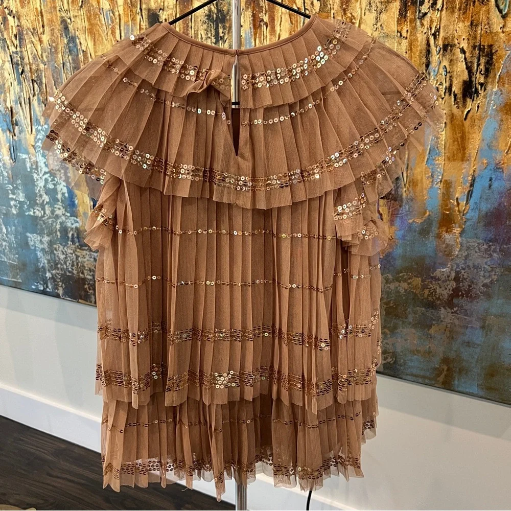 J. Crew Tiered Sequin Ruffle Top - Blush - Picture 2 of 5